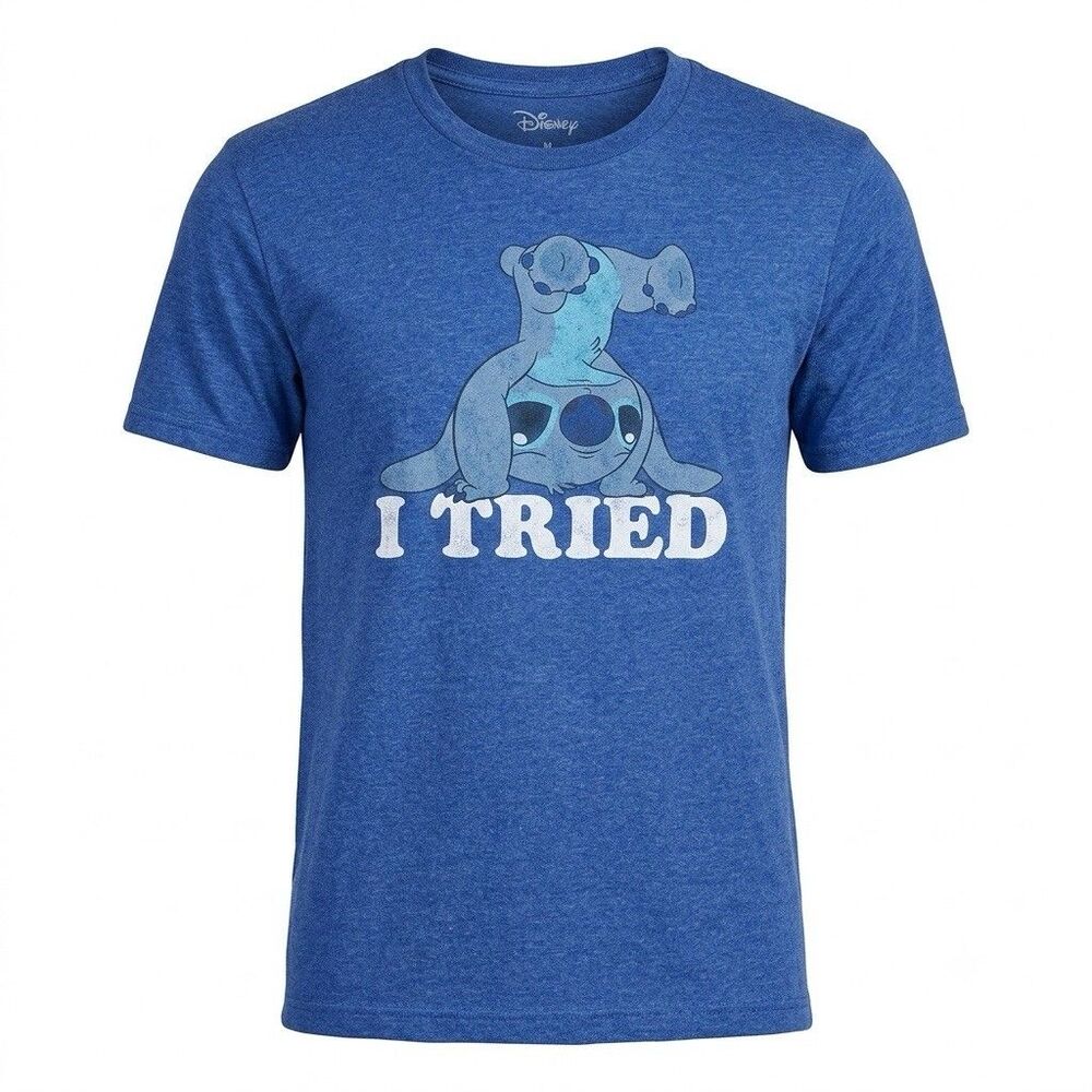 Disney Stitch Shirt Adult Medium M Blue Heather I Tried Graphic Lilo & Stitch